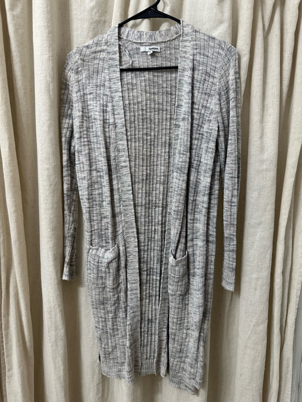 Sonoma Light Heather Gray Ribbed Open Cardigan